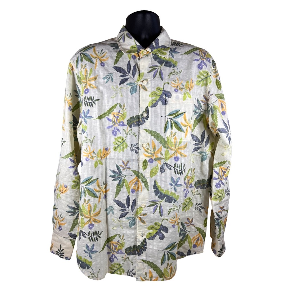Tommy‎ Bahama Linen Cotton Blend Tropical Floral Button Front Shirt Men's L/G
